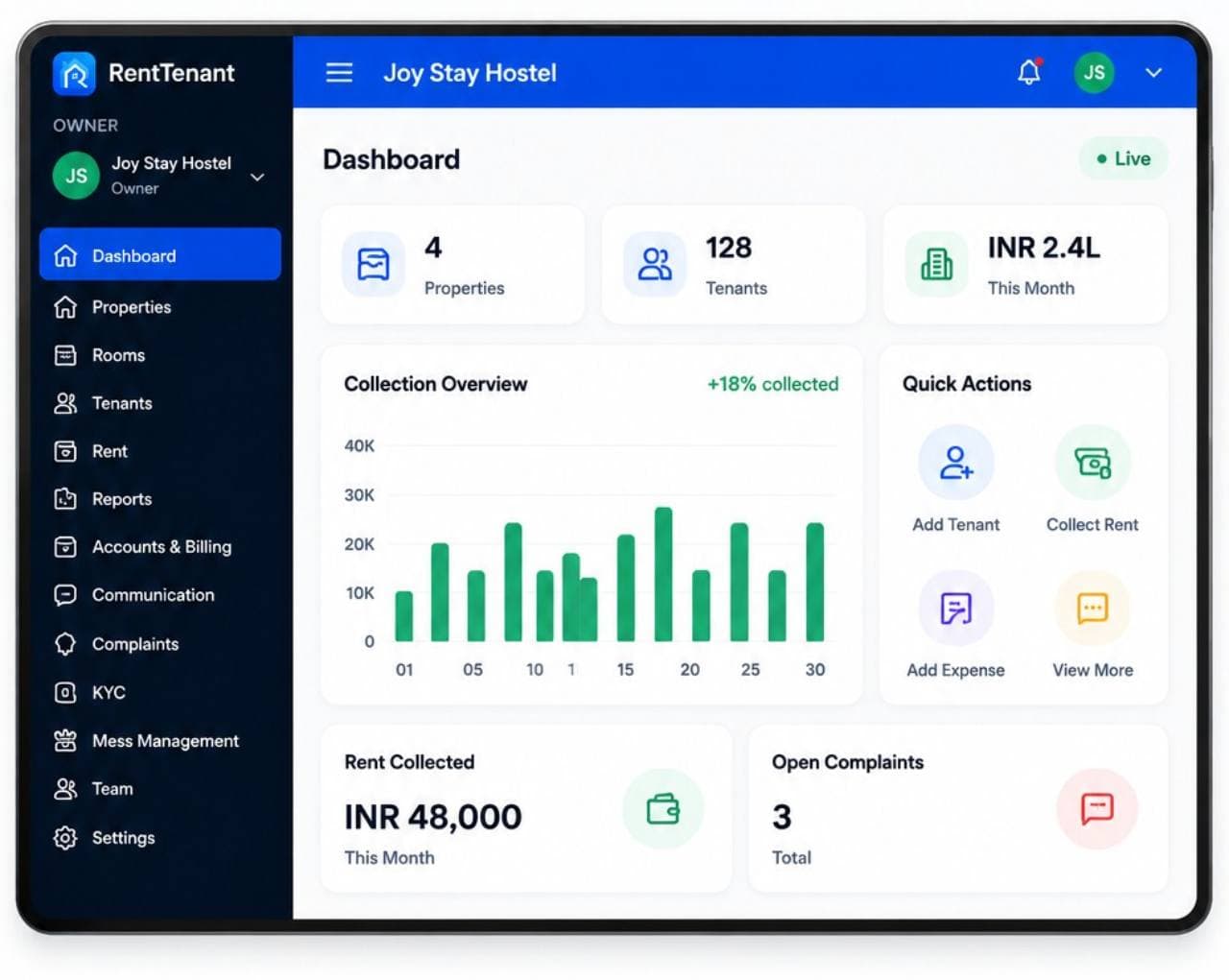 RentTenant property management dashboard preview